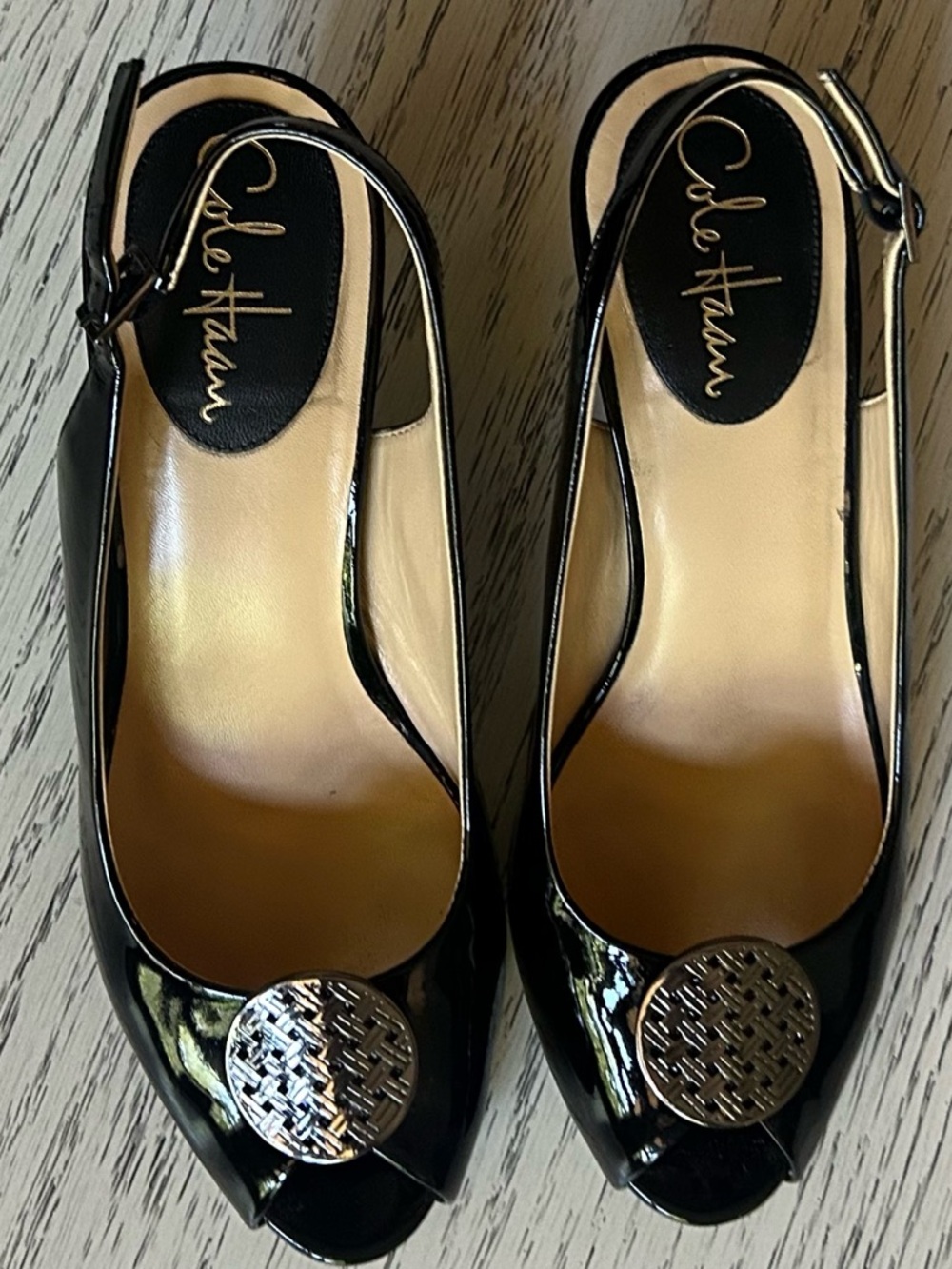 Cole Haan Nike Air Collaboration Black Patent Leather Sling Back Pumps Sz 7.5B